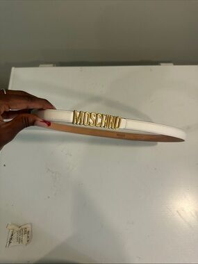 Moschino White Belt with Gold Logo Hardware